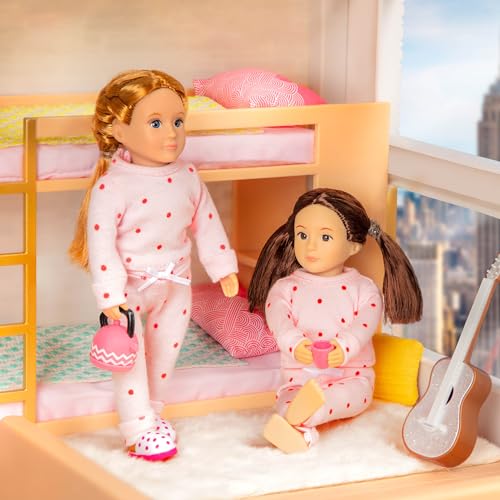 Lori Urban Chic Bunk Bed Set for 6-Inch Mini Dolls – Dollhouse Furniture with Ladder, Mattresses, Pillows, and Blankets