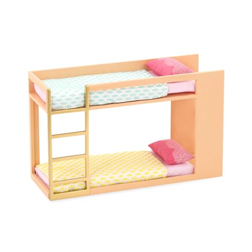 Lori Urban Chic Bunk Bed Set for 6-Inch Mini Dolls – Dollhouse Furniture with Ladder, Mattresses, Pillows, and Blankets