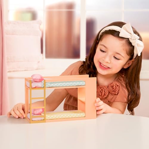 Lori Urban Chic Bunk Bed Set for 6-Inch Mini Dolls – Dollhouse Furniture with Ladder, Mattresses, Pillows, and Blankets