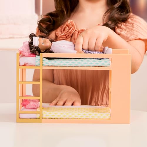 Lori Urban Chic Bunk Bed Set for 6-Inch Mini Dolls – Dollhouse Furniture with Ladder, Mattresses, Pillows, and Blankets