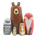Lorveelo Handmade Wooden Animal Nesting Dolls Set of 5 - Brown Bear, Fox, Owl, Rabbit, Raccoon Matryoshka