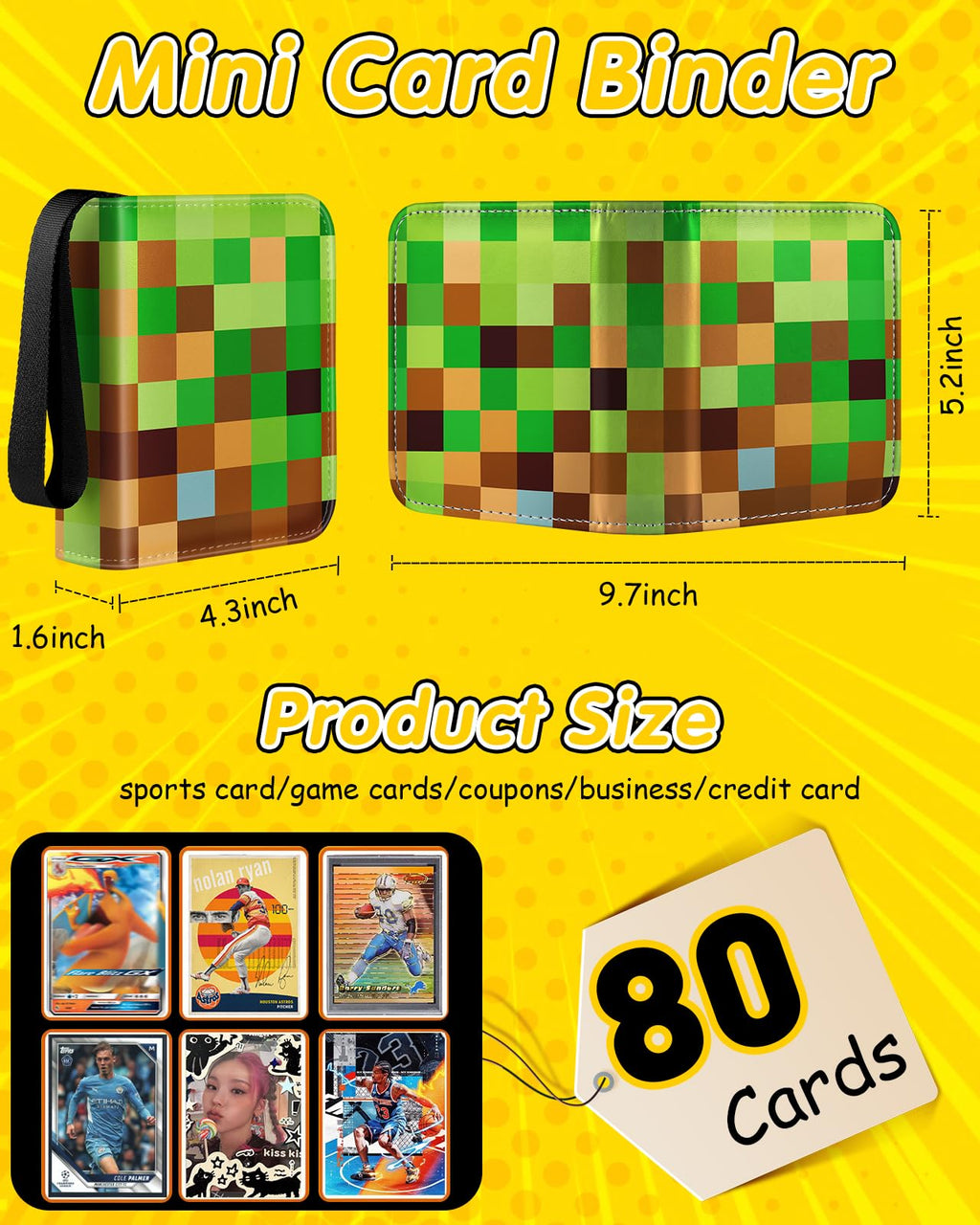 Lotadilo Mini 1-Pocket Card Binder – Holds 80 Cards, Green Checkered, Lightweight & Portable for Sports & Game Cards