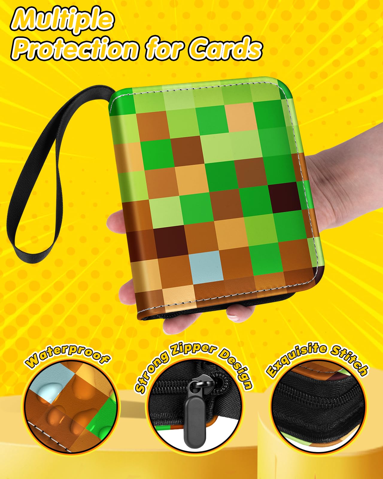 Lotadilo Mini 1-Pocket Card Binder – Holds 80 Cards, Green Checkered, Lightweight & Portable for Sports & Game Cards
