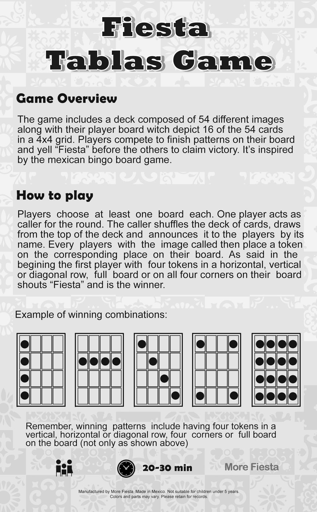 Loteria Fiesta Mexican Bingo Game Set for 10 Players - 54 Calling Cards & 10 Boards
