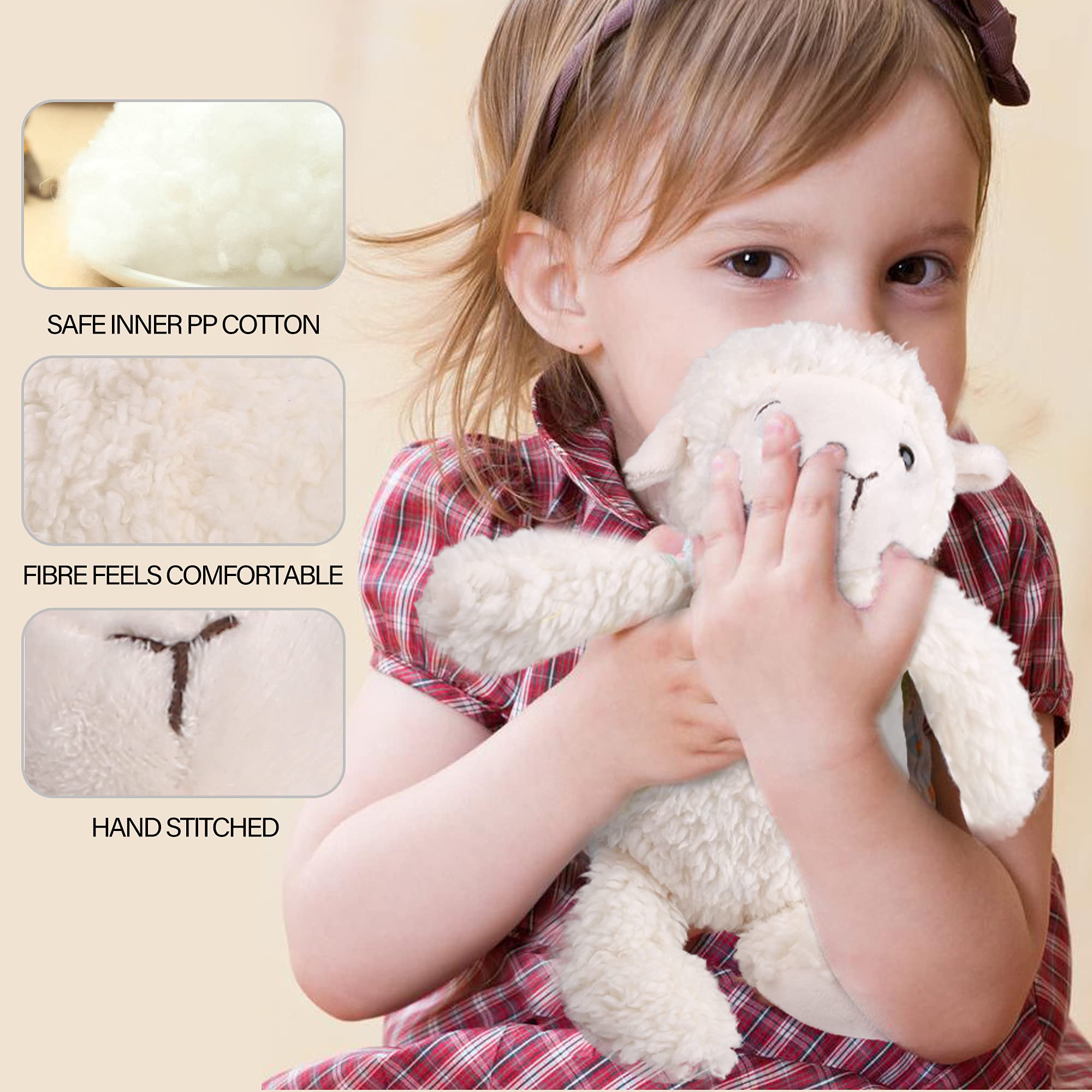 LotFancy 12-Inch Lamb Stuffed Animal - Soft Cuddly Plush with Eco-Friendly Filling, Safe for Kids