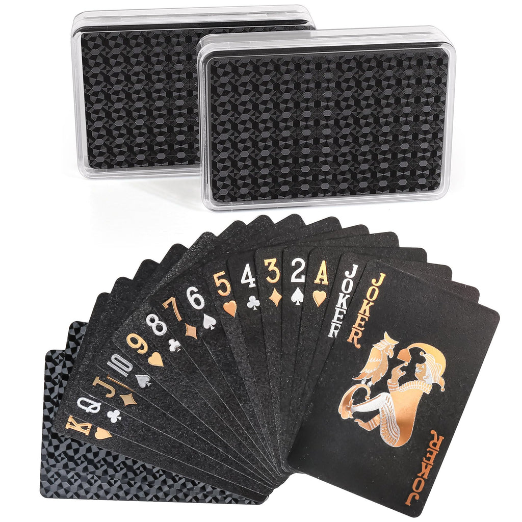 LotFancy 2 Decks Plastic Playing Cards - Waterproof Bridge Size with Cases, for Pool Beach Magic