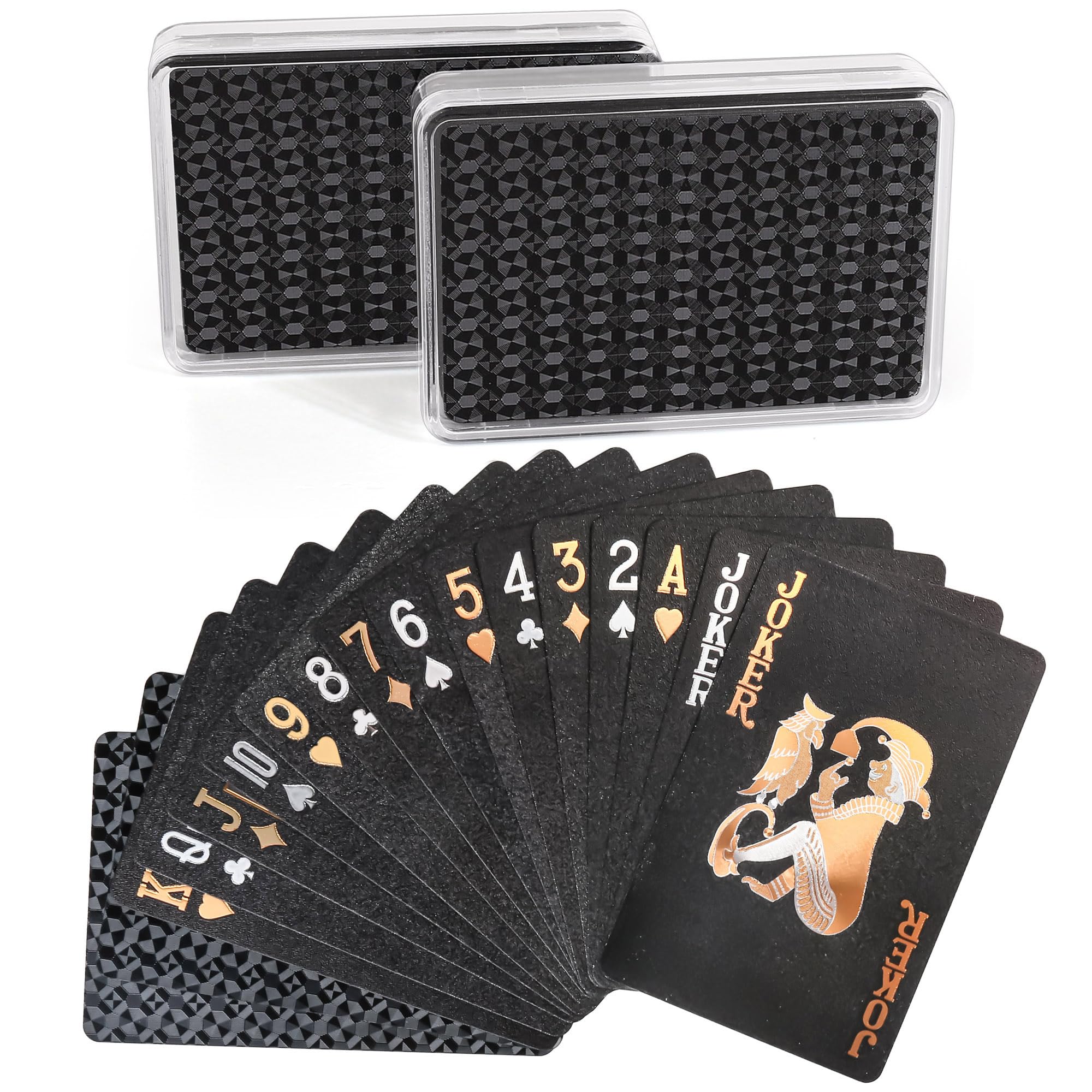 LotFancy 2 Decks Plastic Playing Cards - Waterproof Bridge Size with Cases, for Pool Beach Magic