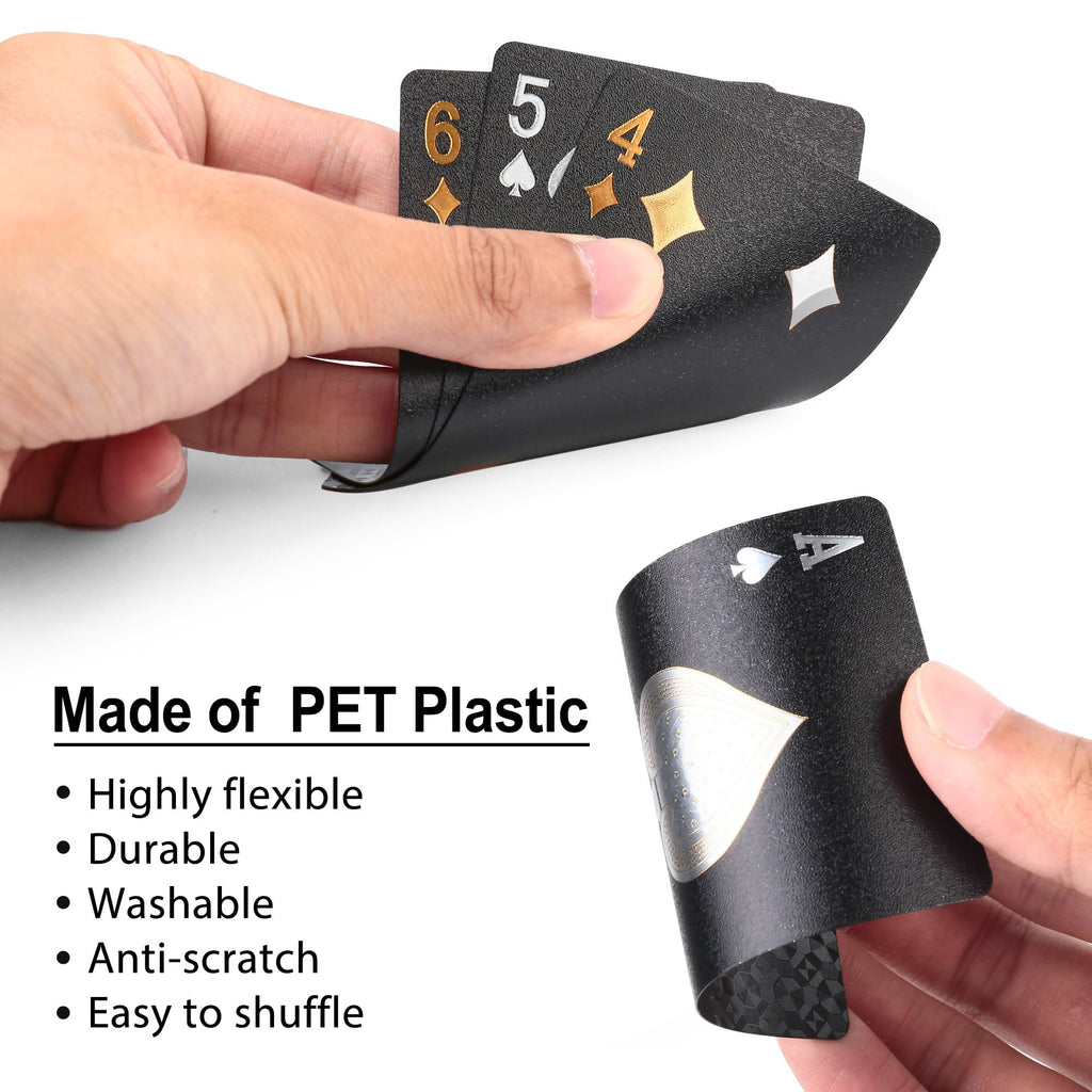 LotFancy 2 Decks Plastic Playing Cards - Waterproof Bridge Size with Cases, for Pool Beach Magic