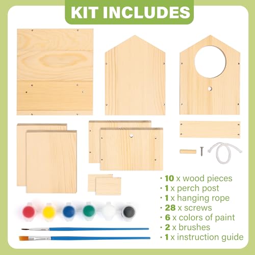 LotFancy DIY Birdhouse Kit – Build and Paint Your Own Wooden Bird House for Kids Ages 4+