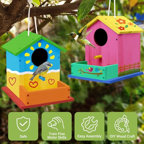 LotFancy DIY Birdhouse Kit – Build and Paint Your Own Wooden Bird House for Kids Ages 4+