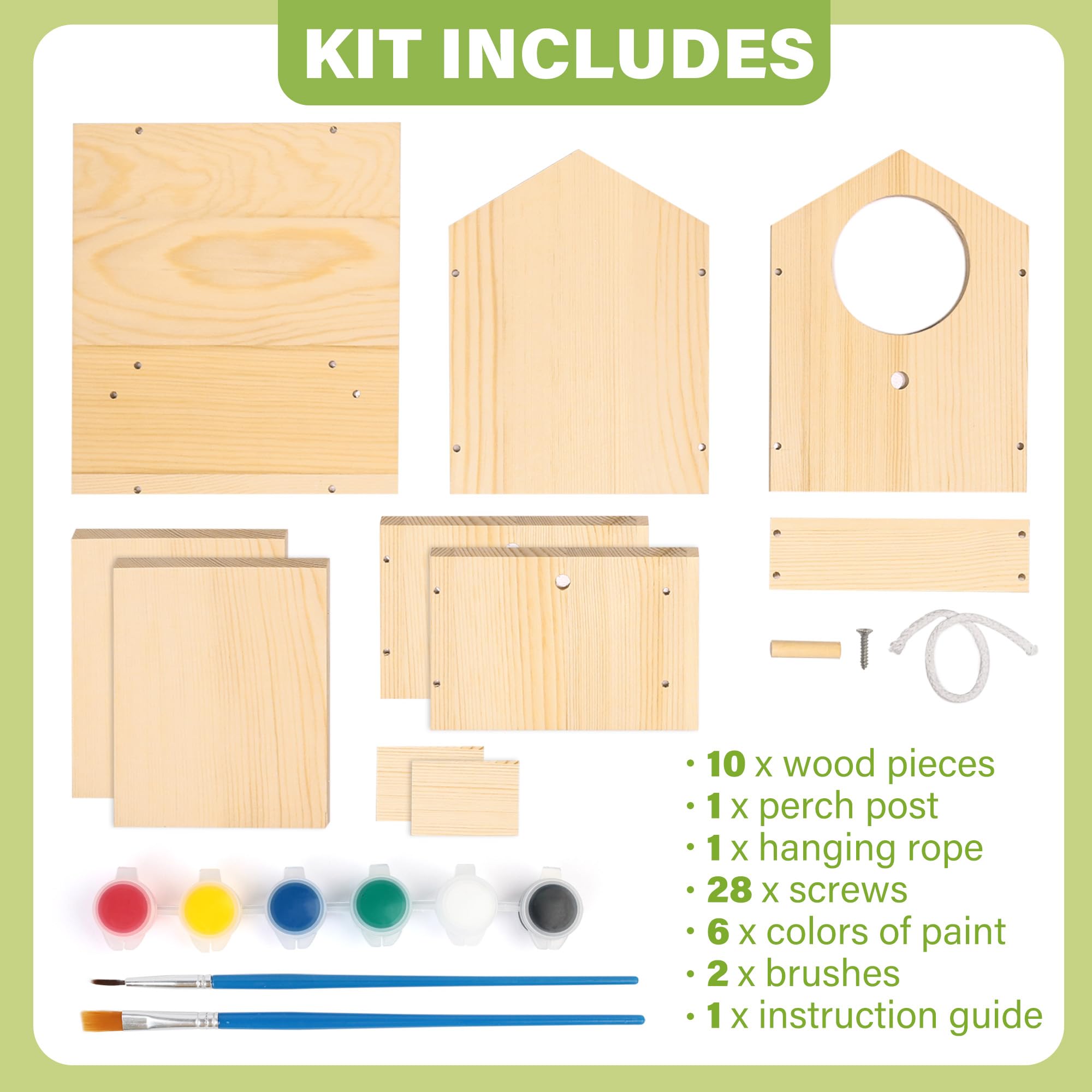 LotFancy DIY Birdhouse Kit – Build and Paint Your Own Wooden Bird House for Kids Ages 4+