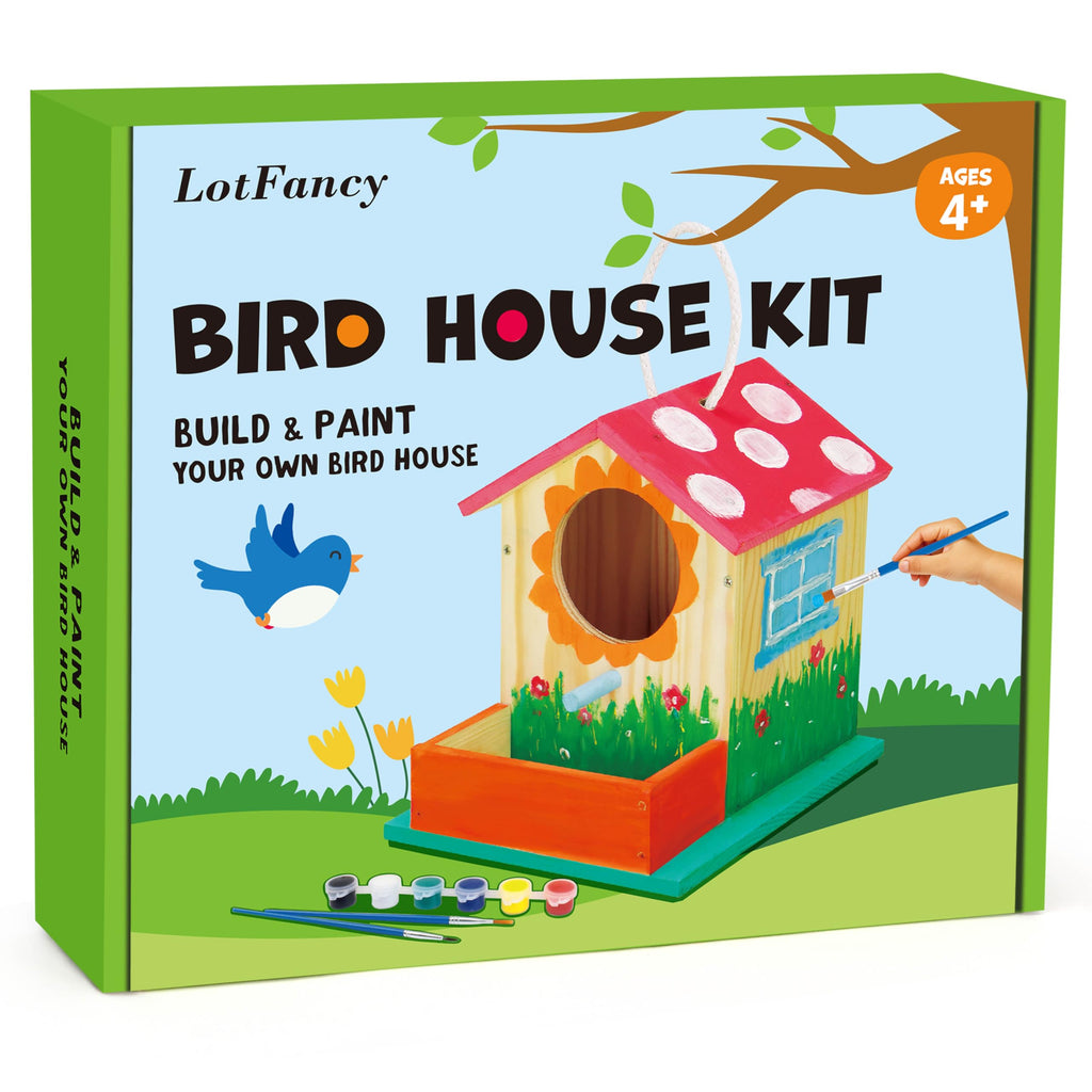LotFancy DIY Birdhouse Kit – Build and Paint Your Own Wooden Bird House for Kids Ages 4+
