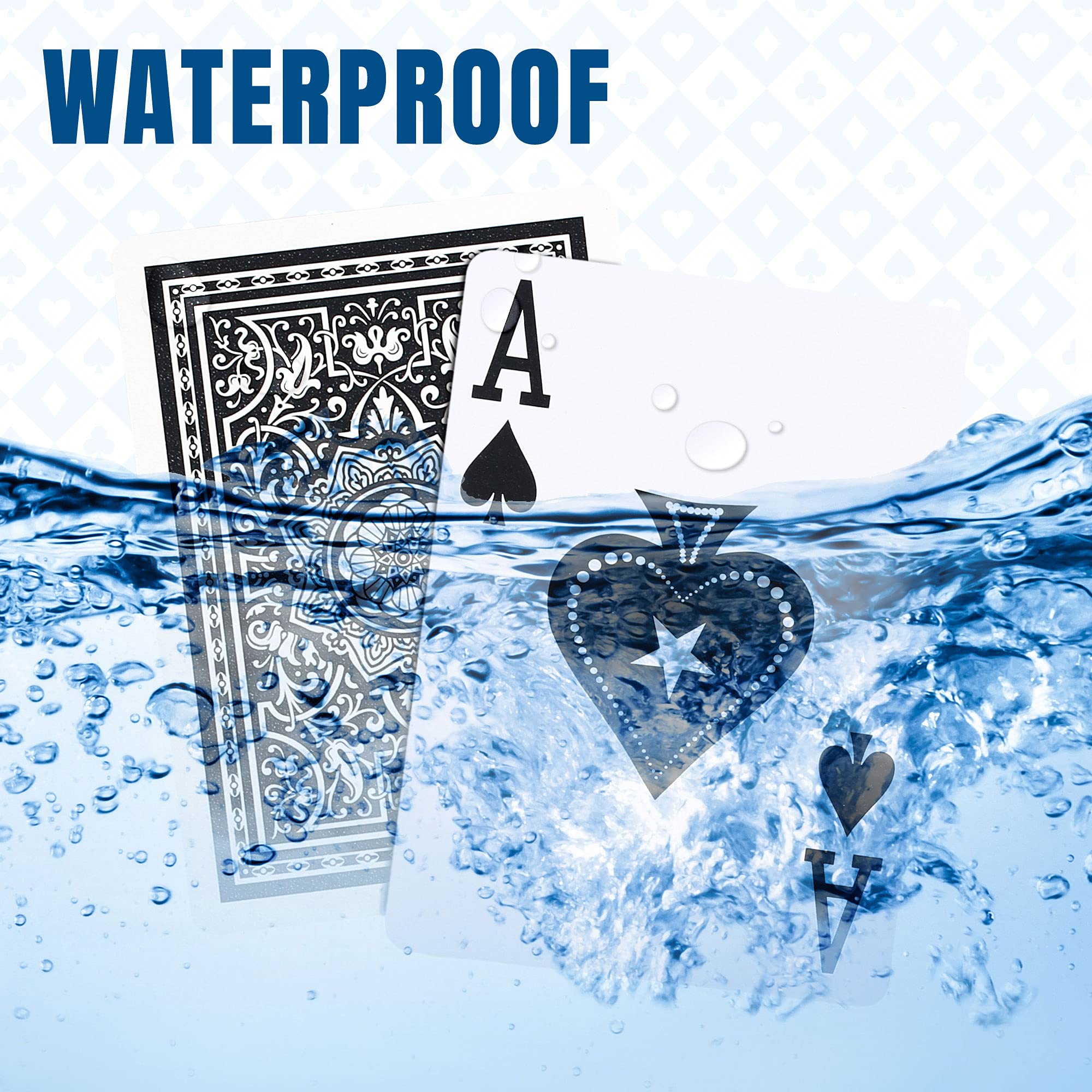 LotFancy Waterproof Plastic Playing Cards 2 Decks Jumbo Index Large Print for Pool Beach & Poker