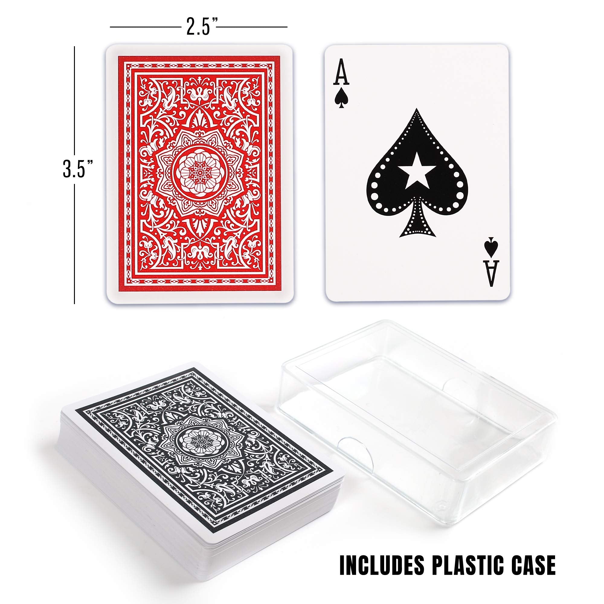 LotFancy Waterproof Playing Cards – 100% Plastic, 2 Decks (Red & Black), Poker Size, Standard Index, Washable PVC for Pool, Beach & Magic Tricks