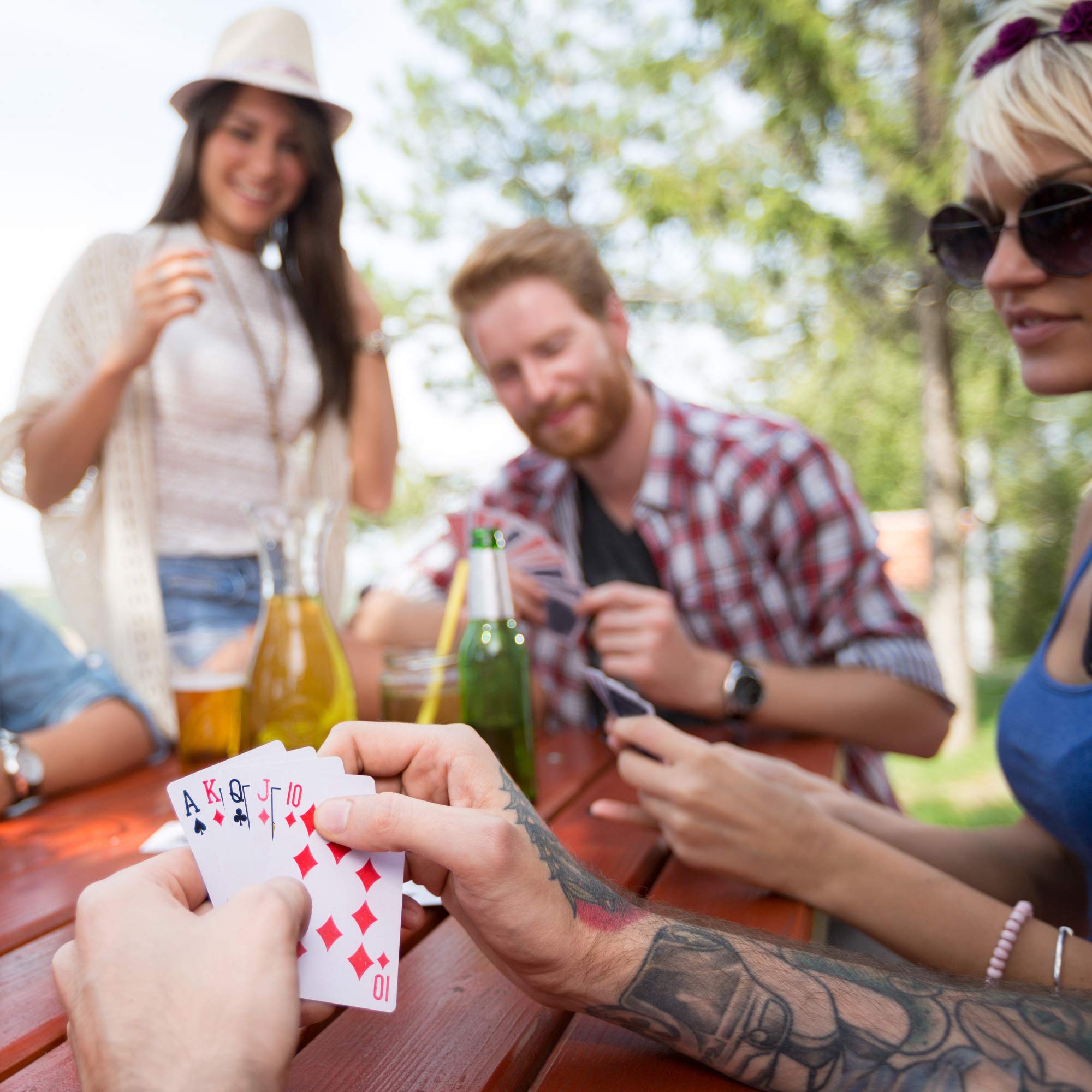 LotFancy Waterproof Playing Cards – 100% Plastic, 2 Decks (Red & Black), Poker Size, Standard Index, Washable PVC for Pool, Beach & Magic Tricks