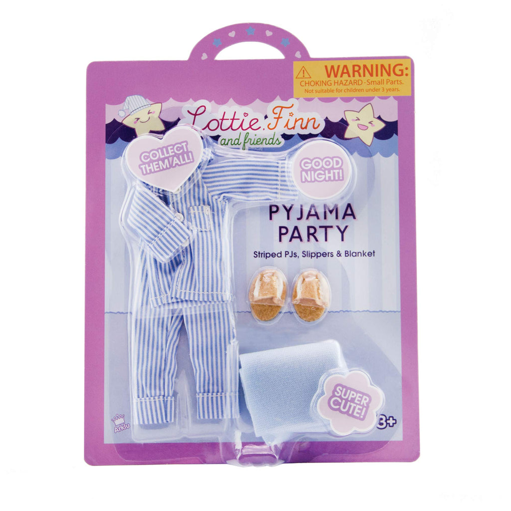 Lottie Pyjama Party Outfit Set for 7-Inch Dolls – Striped Pajamas, Slippers, and Blanket