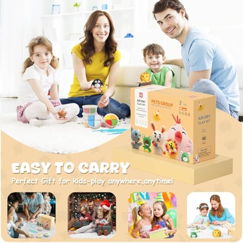 LOUFOR Air Dry Clay Kit for Kids - 48 Colors, Non-Toxic, 12 Boxes with Sculpting Tools and Tutorials