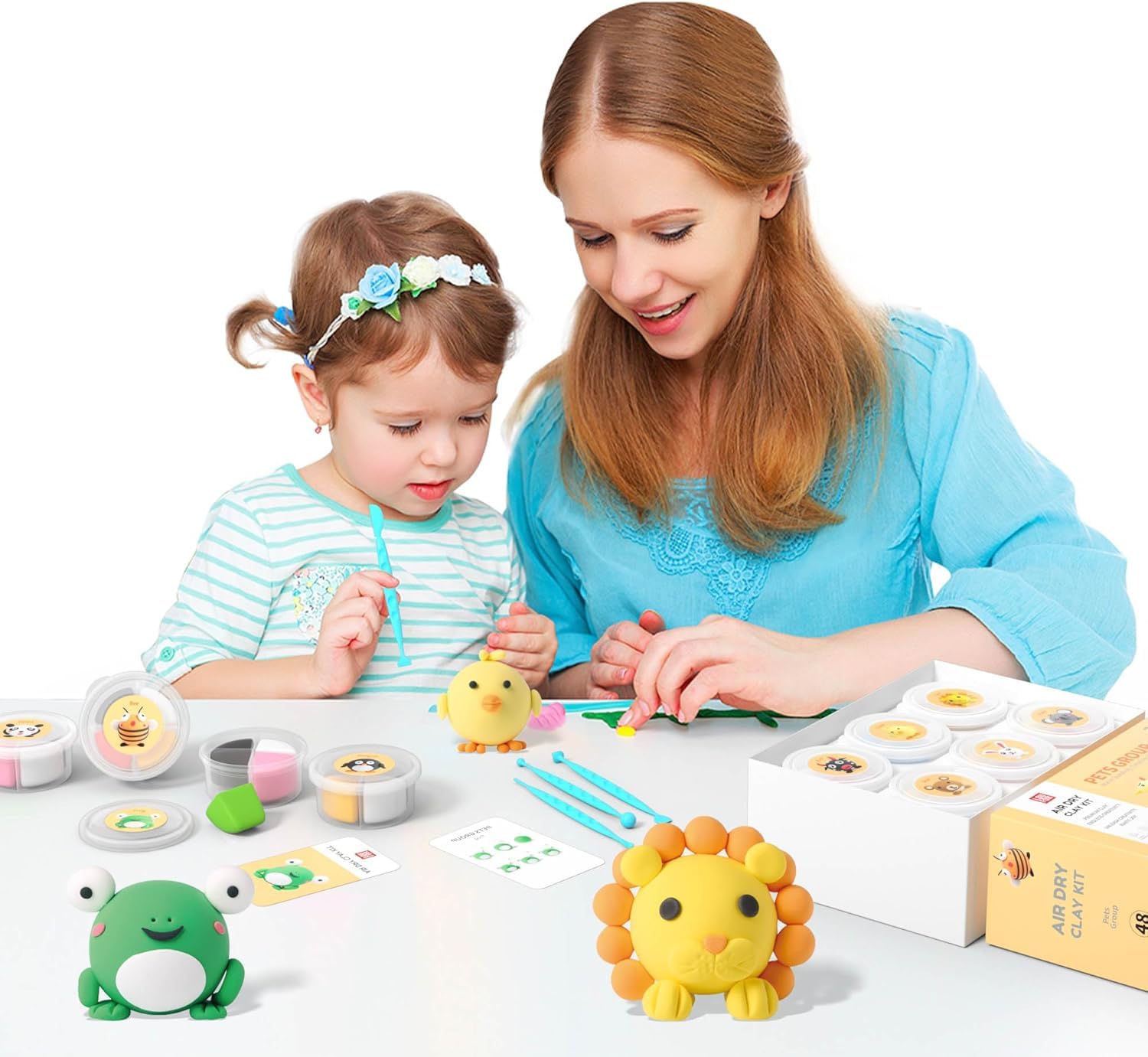 LOUFOR Air Dry Clay Kit for Kids - 48 Colors, Non-Toxic, 12 Boxes with Sculpting Tools and Tutorials