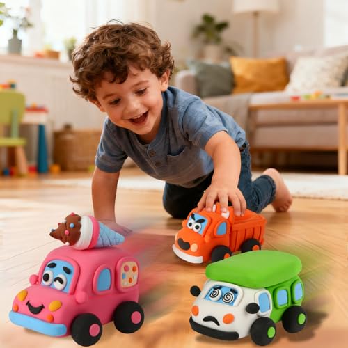 LOUFOR Air Dry Clay Kit for Kids – Make 3 Pull-Back Cars, Ultra-Light Modeling Clay with Tools & Tutorial