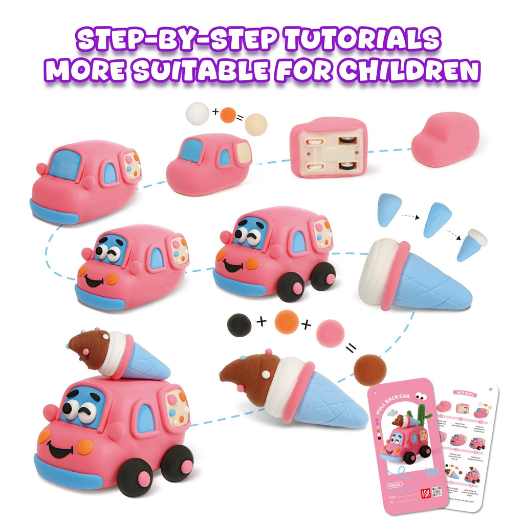 LOUFOR Air Dry Clay Kit for Kids – Make 3 Pull-Back Cars, Ultra-Light Modeling Clay with Tools & Tutorial