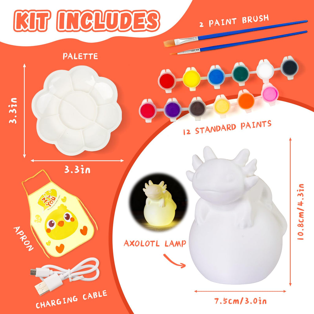 Loungelore Paint Your Own Axolotl Lamp Kit – DIY Tap Night Light for Kids