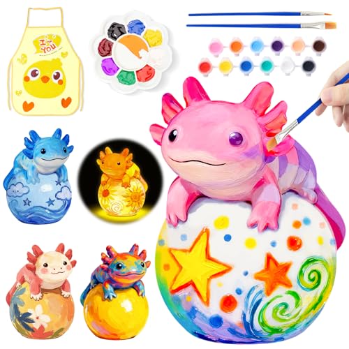 Loungelore Paint Your Own Axolotl Lamp Kit – DIY Tap Night Light for Kids