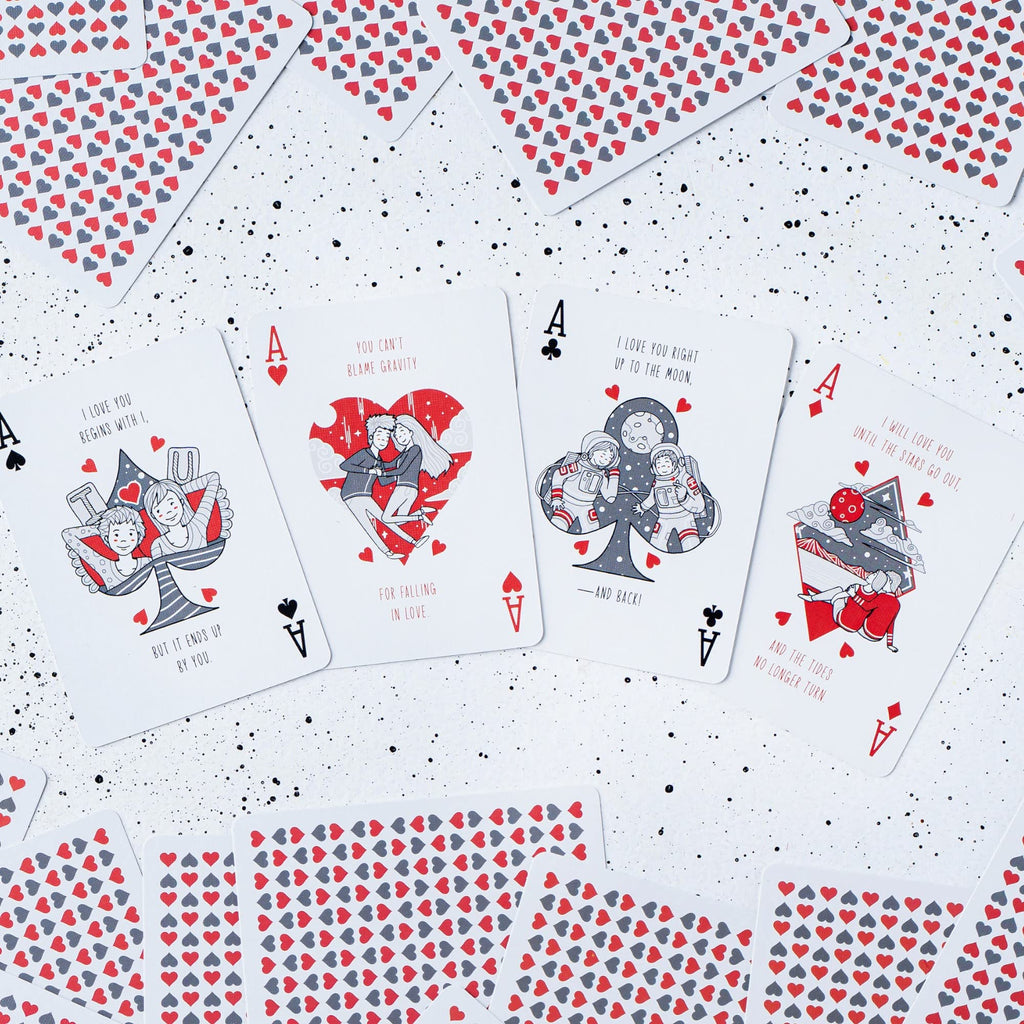 Love You Playing Cards, Red & Medieval Black Deck with Unique Hand Drawn Love Artwork