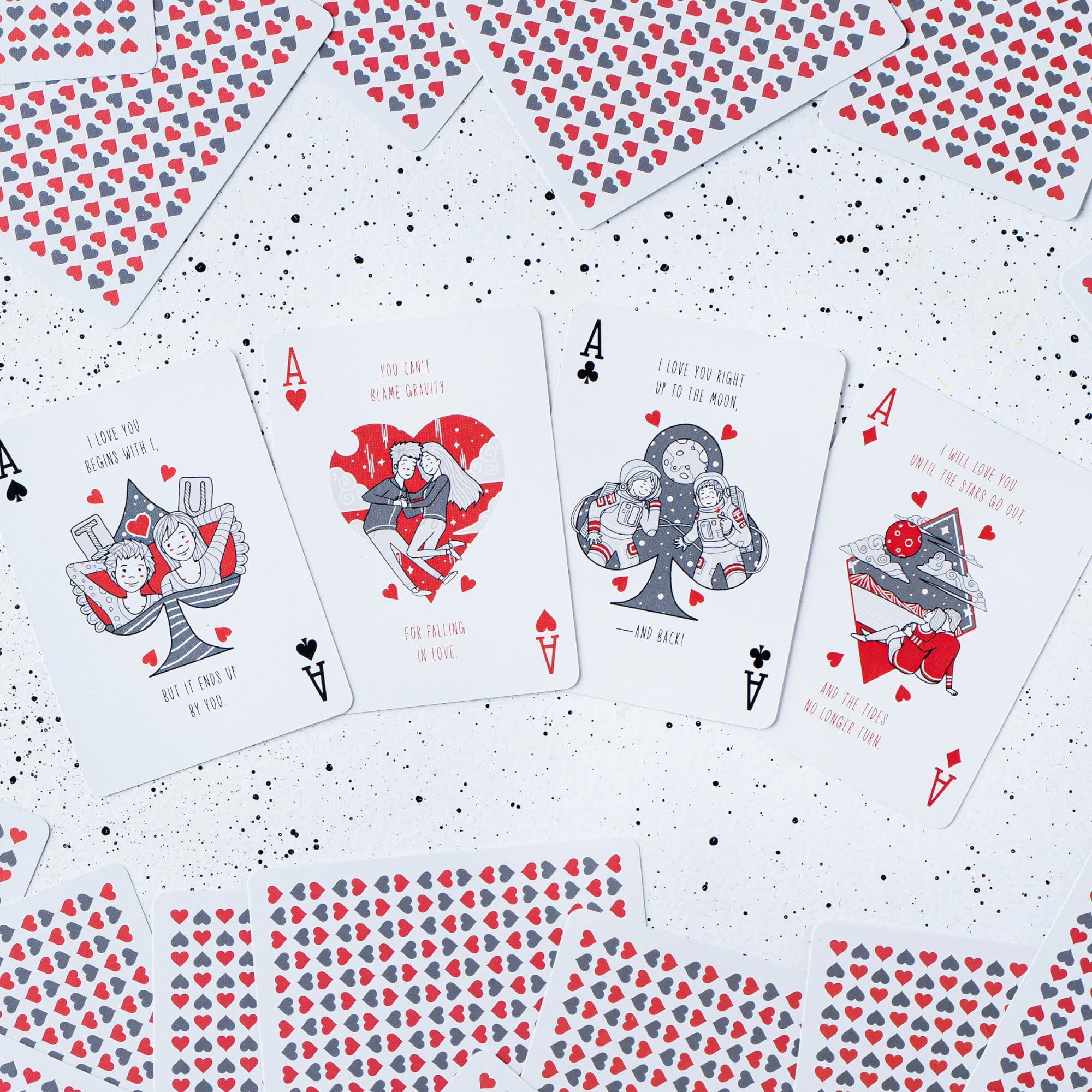 Love You Playing Cards, Red & Medieval Black Deck with Unique Hand Drawn Love Artwork