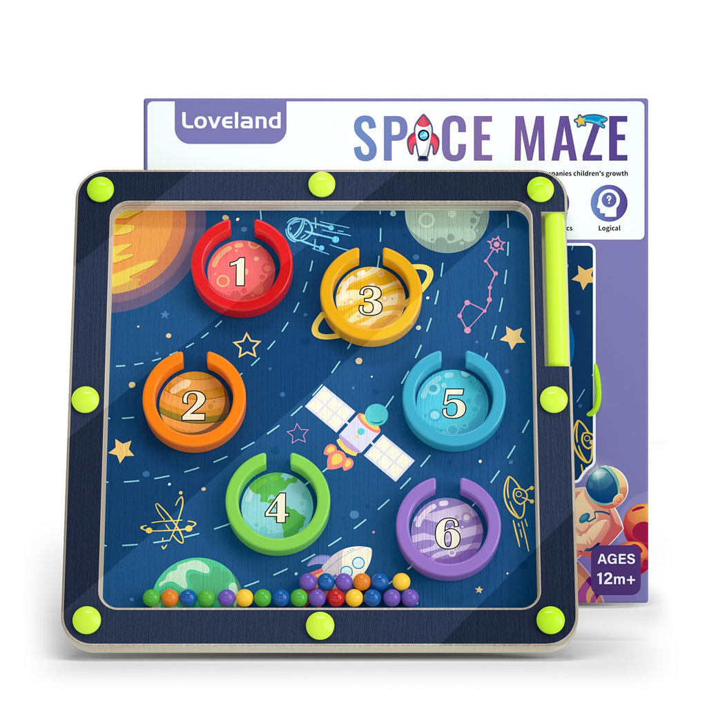 LOVELAND Magnetic Maze Toy Level 1 – Montessori Wooden Color & Number Maze for Toddlers 1-3