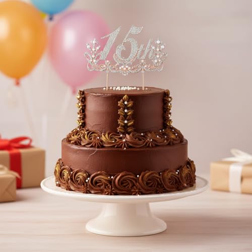 Lovelyshop Diamond Gold Cake Topper – 13cm Large Retro Design for 15th Birthday & Quinceañera