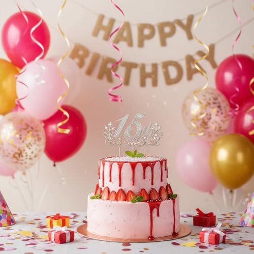 Lovelyshop Diamond Gold Cake Topper – 13cm Large Retro Design for 15th Birthday & Quinceañera