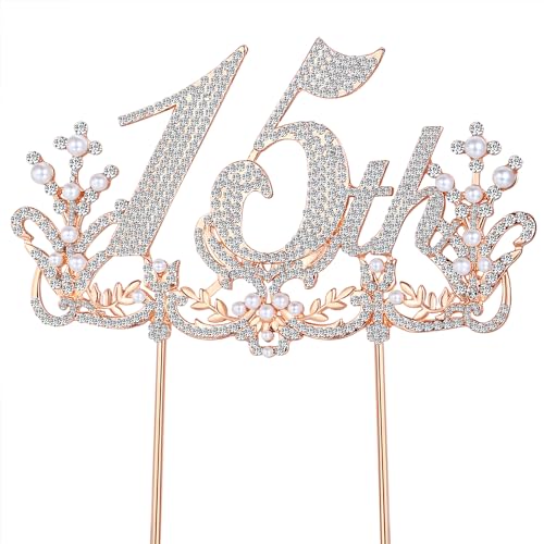 Lovelyshop Diamond Gold Cake Topper – 13cm Large Retro Design for 15th Birthday & Quinceañera