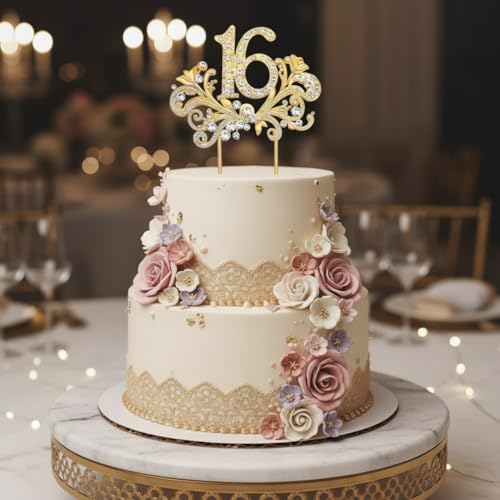 Lovelyshop Gold Wings Cake Topper with Crystals – Sweet 16 Decoration