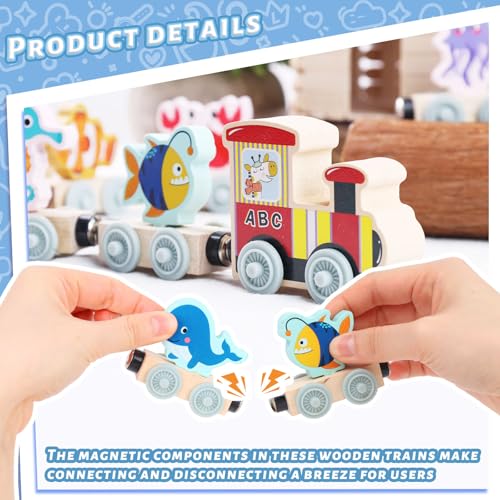 LovesTown 11-Piece Magnetic Wooden Sea Animal Train Set - Montessori Learning Toy for Toddlers