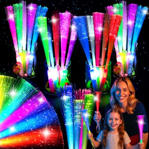LovesTown 12-Piece LED Glow Sticks with 3 Light Modes, Fiber Optic Wands for Parties
