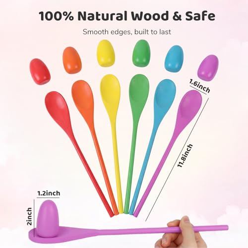 LovesTown 12-Piece Wooden Egg and Spoon Race Game for Parties and Outdoor Fun