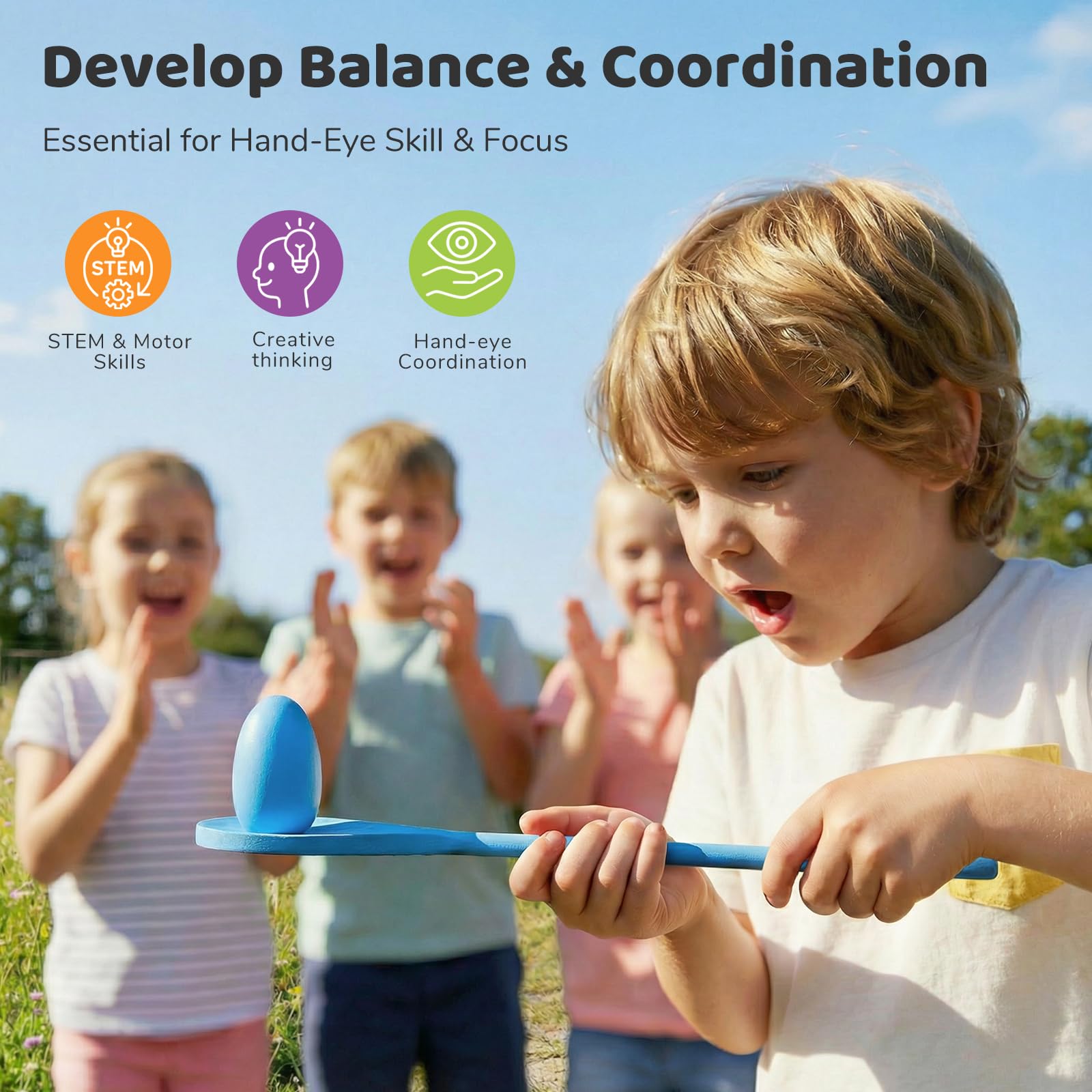 LovesTown 12-Piece Wooden Egg and Spoon Race Game for Parties and Outdoor Fun