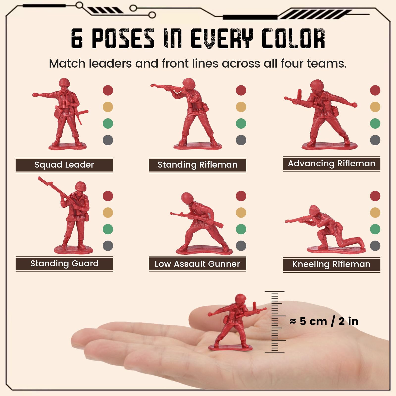 LovesTown 120PCS Army Men Set – 4 Colors Toy Soldiers for Battles, Dioramas & Party Games