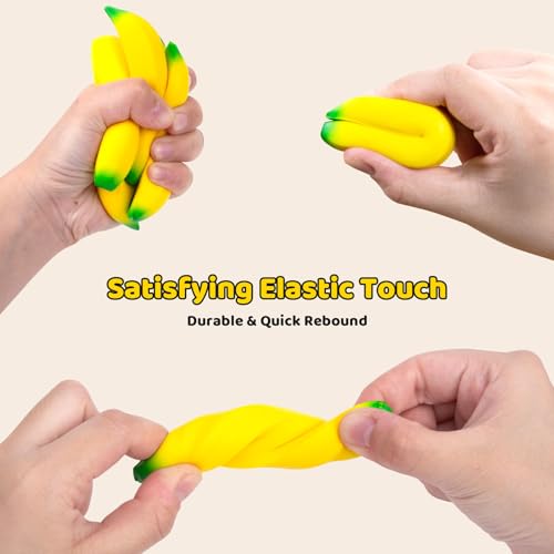 LovesTown 15 Pack Banana Stress Toys - Mini Fidget Squeeze Toys for Kids Party Favors, Classroom Prizes, Stocking Stuffers
