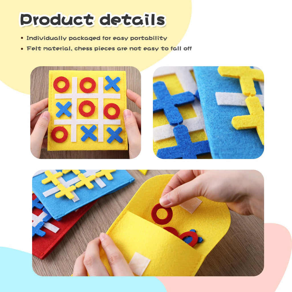 LovesTown 15-Pack Mini Felt Tic Tac Toe Game - Portable Travel Board Game for Kids Parties and Classroom