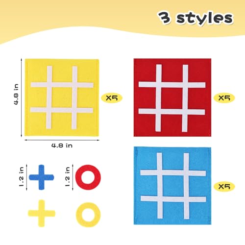 LovesTown 15-Pack Mini Felt Tic Tac Toe Game - Portable Travel Board Game for Kids Parties and Classroom