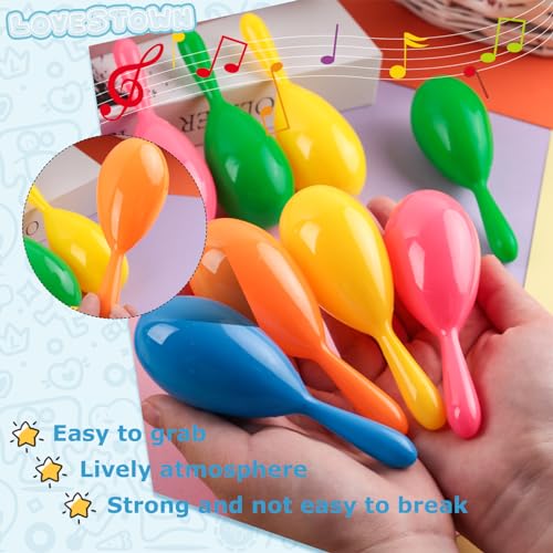 LovesTown 15-Pack Neon Mini Maracas – Plastic Shakers for Kids’ Parties and Musical Play
