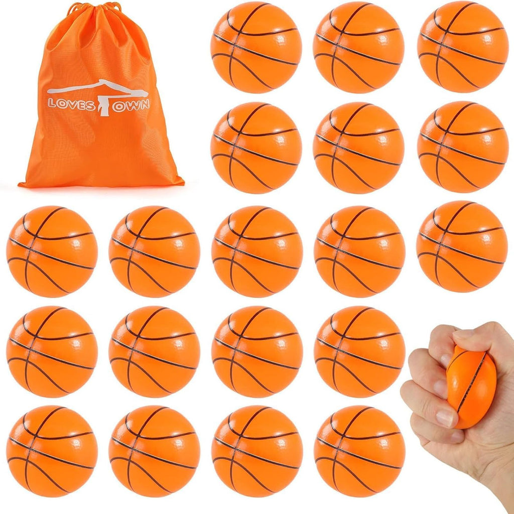 LovesTown 20 Pack Mini Basketball Stress Balls – 2.5 Inch Foam Squeeze Toys for Kids and Adults