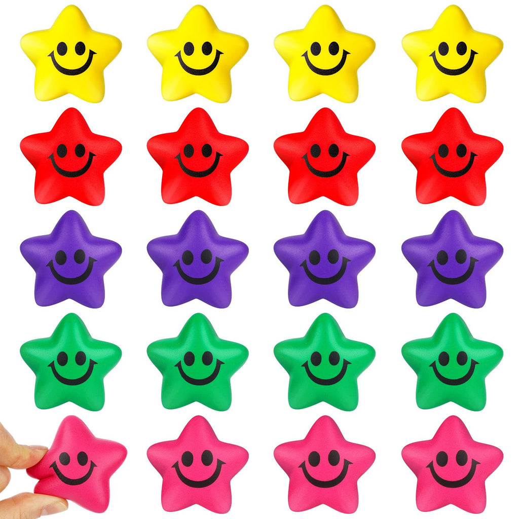 LovesTown 20 Pack Star Stress Balls – 2-Inch Foam Squeeze Toys for Kids, Classroom Prizes, Sensory Fidget
