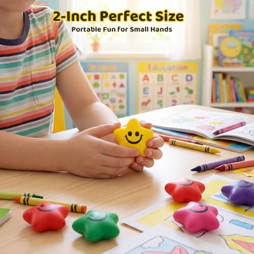 LovesTown 20 Pack Star Stress Balls – 2-Inch Foam Squeeze Toys for Kids, Classroom Prizes, Sensory Fidget