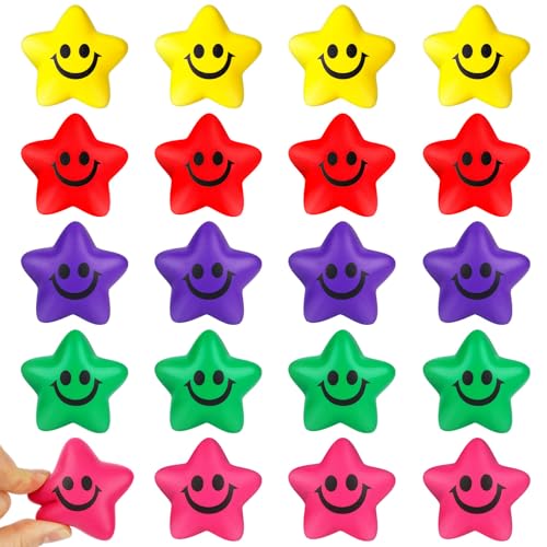 LovesTown 20 Pack Star Stress Balls – 2-Inch Foam Squeeze Toys for Kids, Classroom Prizes, Sensory Fidget