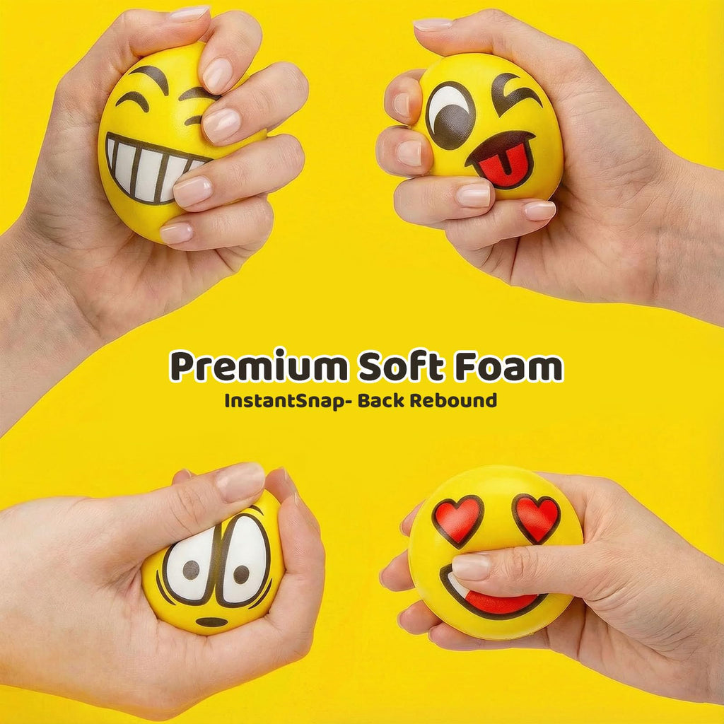 LovesTown 24-Pack Funny Face Stress Balls – 2.5 Inch Yellow Foam Squeeze Toys for Kids & Adults, Bulk Party Favors, Classroom Prizes