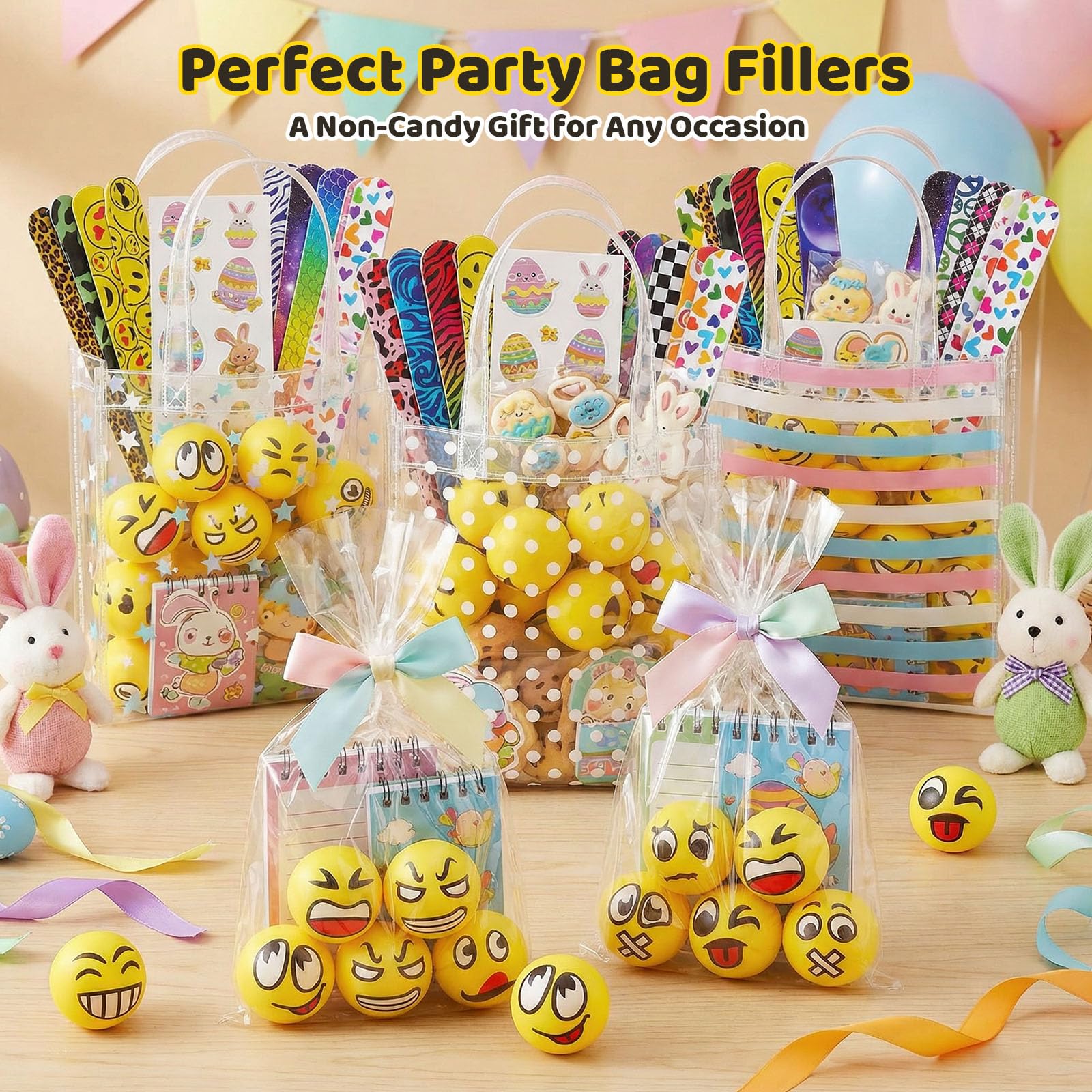 LovesTown 24-Pack Funny Face Stress Balls – 2.5 Inch Yellow Foam Squeeze Toys for Kids & Adults, Bulk Party Favors, Classroom Prizes