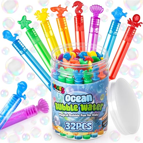 LovesTown 32-Pack Ocean Animal Bubbles Party Favors - Mini Bubble Wands for Kids, Under the Sea Theme, Classroom Prizes & Goodie Bag Stuffers