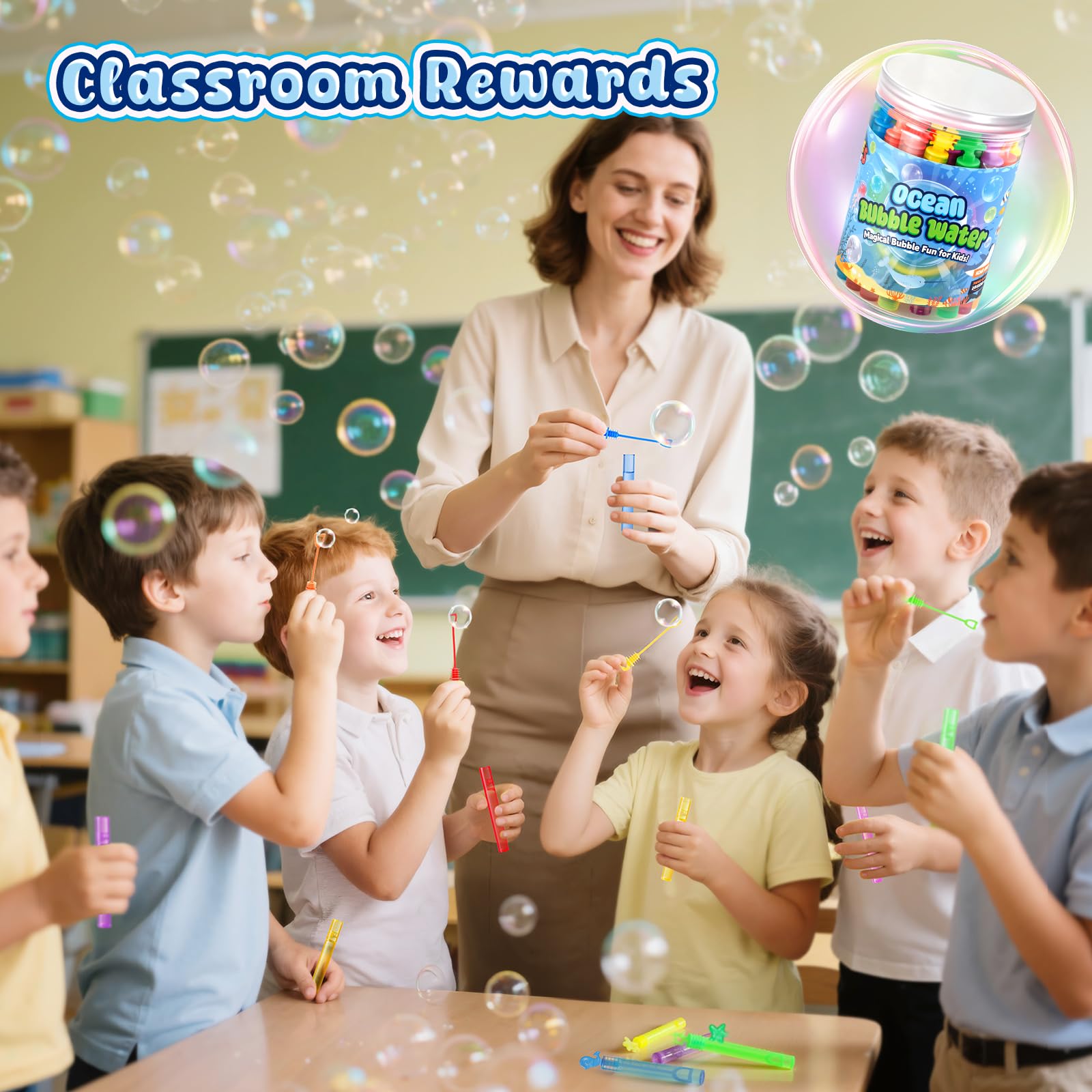 LovesTown 32-Pack Ocean Animal Bubbles Party Favors - Mini Bubble Wands for Kids, Under the Sea Theme, Classroom Prizes & Goodie Bag Stuffers